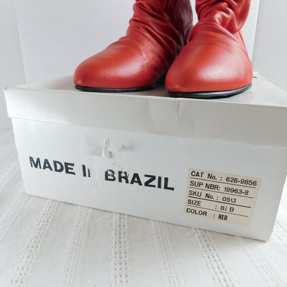 Vintage 80s Red Genuine Leather Slouch Boots Women’s 7.5 Flats, Cuffable NEW - Picture 2 of 13